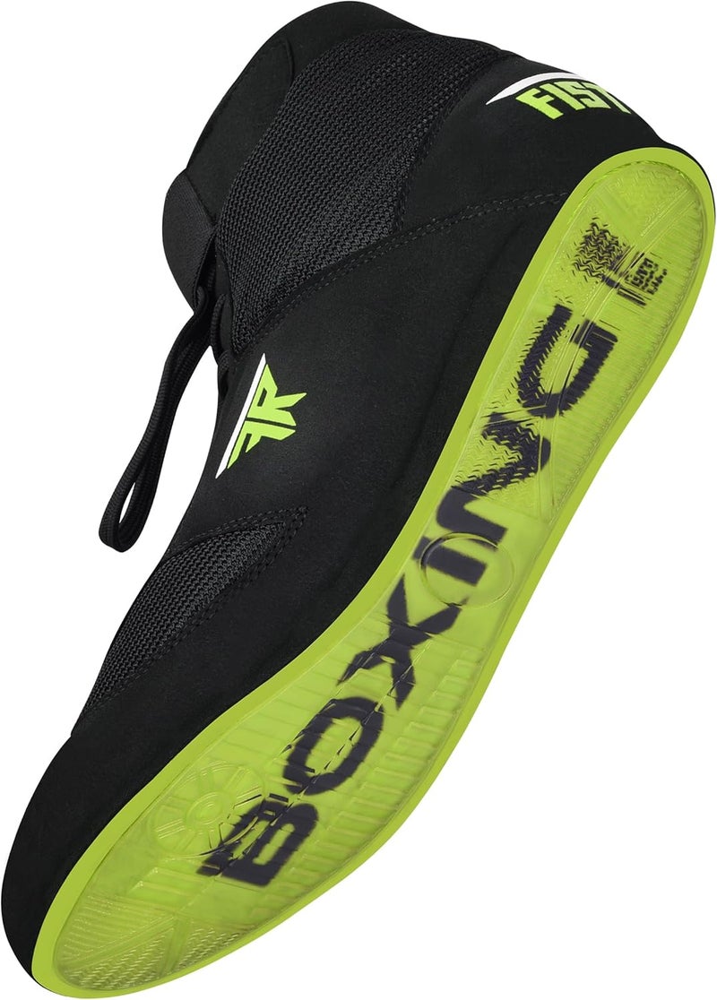 Velo FISTRAGE Leather Kick Boxing Shoes – Lightweight Genuine Leather Boots for Men, Youth & Adults | Unisex Pro Training, Fighting & Sports Shoes – Green Mesh Design - Image 3